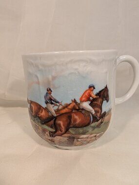 Vintage Porcelain Mug or Cup –  Horse Racing & Jockey Motif FOR THE EXCITMENT